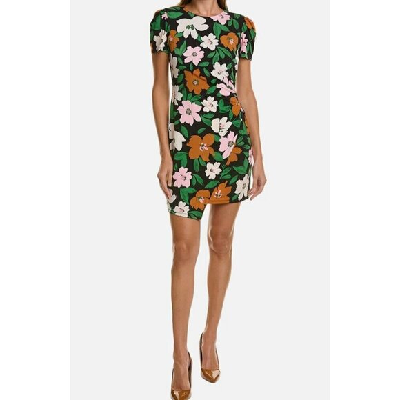 New DONNA MORGAN Size US 2 Draped Matte Jersey Minidress Floral - Picture 1 of 14